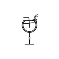 icono de copa de cristal con paja y cereza sobre fondo blanco. simple, línea, silueta y estilo limpio. en blanco y negro. adecuado para símbolo, signo, icono o logotipo vector