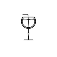 goblet glass icon with straw on white background. simple, line, silhouette and clean style. black and white. suitable for symbol, sign, icon or logo vector