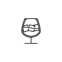 snifter glass icon with ice cube on white background. simple, line, silhouette and clean style. black and white. suitable for symbol, sign, icon or logo vector