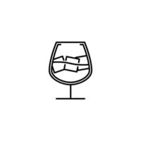 snifter glass icon with ice cube on white background. simple, line, silhouette and clean style. black and white. suitable for symbol, sign, icon or logo vector