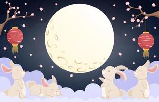 Rabbits Looking at the Moon vector