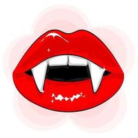 labios de vampiro halloween con colmillos, glamurosa ilustración vectorial vector