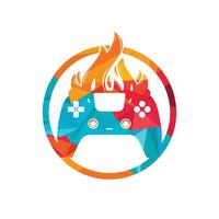 Furious gamer vector logo design. Keypad controller and fire flame vector icon design.