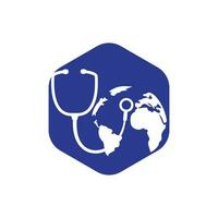 World care vector logo template. Globe sign and stethoscope doctor vector logo design template.