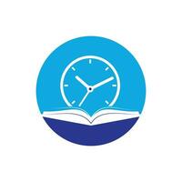 diseño del logotipo del vector de tiempo de estudio. libro con diseño de icono de reloj.