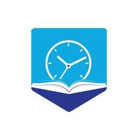 diseño del logotipo del vector de tiempo de estudio. libro con diseño de icono de reloj.