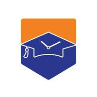 Study time vector logo design. Graduation hat with clock icon design.