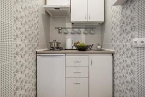 Interior of the modern luxure kitchen  in studio apartments in minimalistic style photo