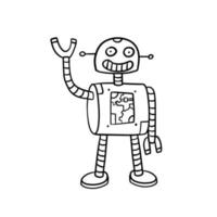 Robot. Doodle character. Metal computer man. Funny children drawing. Friendly Mechanism. vector