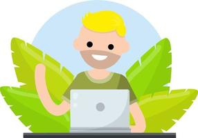 Man with laptop. Smiling happy man vector