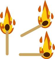 Burning match. Flaming stick for ignition. Flat cartoon vector