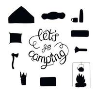 Set of vector hand drawn flat silhouette illustrations