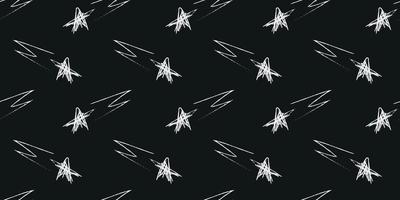 Doodle cosmic seamless pattern in childish style. Hand drawn abstract shooting stars. Black and white vector