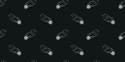 Doodle cosmic seamless pattern in childish style. Hand drawn abstract shooting stars. Black and white vector
