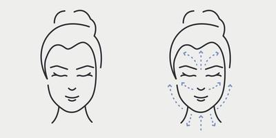 esquema de masaje linfático. concepto de cuidado de la piel de la cara de la mujer. ilustración vectorial vector