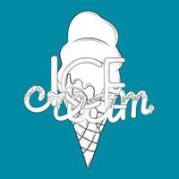 ice cream doodle lettering with decor. Outline. Isolated on color background. vector