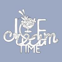 ice cream doodle lettering with decor. Outline. Isolated on color background. vector