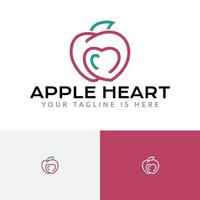 manzana amor corazón fruta saludable comida línea logo vector