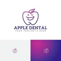 manzana dental dentista clínica feliz dibujos animados línea logo vector