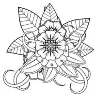 fondo floral con flor mehndi. adorno decorativo en estilo étnico oriental, adorno de garabato, dibujo a mano de contorno. página del libro para colorear. vector