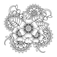 fondo floral con flor mehndi. adorno decorativo en estilo étnico oriental, adorno de garabato, dibujo a mano de contorno. página del libro para colorear. vector