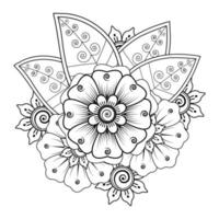 fondo floral con flor mehndi. adorno decorativo en estilo étnico oriental, adorno de garabato, dibujo a mano de contorno. página del libro para colorear. vector