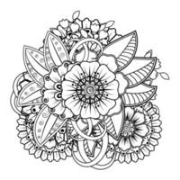 fondo floral con flor mehndi. adorno decorativo en estilo étnico oriental, adorno de garabato, dibujo a mano de contorno. página del libro para colorear. vector