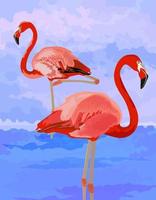 Bright illustration with pink flamingos. Flamingo. Beautiful cartoon illustration pink flamingos on blue background for paper design. vector