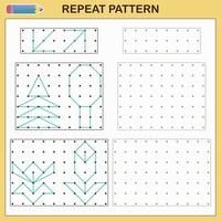 Graphic dictation. Educational game for preschool children. Worksheets for practicing logic and motor skills. Game for children. Repeat the pattern. vector