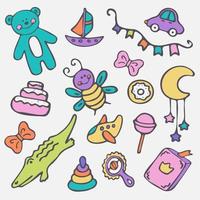 Set with different cute and funny toys. vector