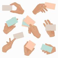 Set with hands holding various paper notes. . Vector illustration. Blank paper notes for to-do list, planner, memories.