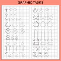 Graphic tasks by cells. Educational games for kids vector
