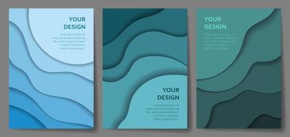 Paper cut cover. Frame design with abstract waves in trendy paper cut style. Blue and green colors vector background useful for brochure template, restaurant menu or invitation.