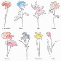 Stylish collection of different flowers in watercolor style. Watercolor design. Vector illustration