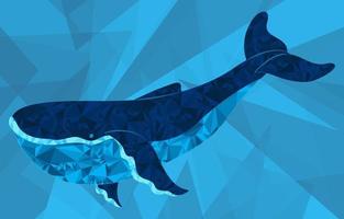 A beautiful blue whale made of geometric shapes on a geometric background. Stylish illustration of simple geometric shapes. Vector illustration