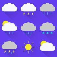 Stylish icons with phenomena weather. Modern isolated icons in flat style on gradient background. Vector illustration.