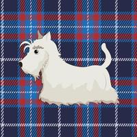 Cartoon white scottish terrier on tartan background. White scottish terrier in cartoon style. Vector illustration