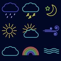 Outline web icons set with Weather forecast. Thin line icons collection. Neon style. Modern isolated icons in flat style. Vector illustration.