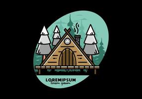 Triangle wooden cabin between pine tress illustration design vector