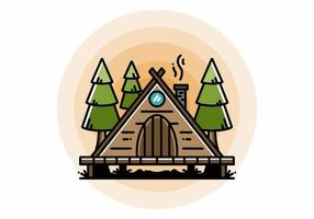 Triangle wooden cabin between pine tress illustration design vector