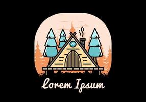 Triangle wooden cabin between pine tress illustration design vector