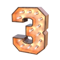 letras y números con luces 3d renderizado png