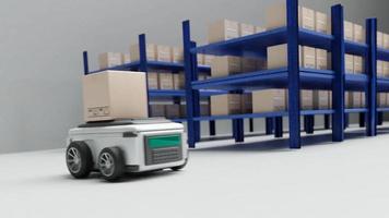 Car Robot transports truck Box with AI interface Object for manufacturing industry technology Product export and import of future Robot cyber in the warehouse by Arm mechanical future technology video