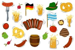 Hand-drawn set for Oktoberfest. White background, isolate. Drawn style. Vector illustration.