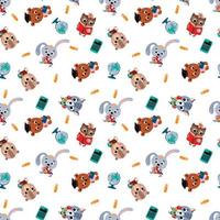 School seamless pattern with cute little animals. Design for fabric, textile, wallpaper, packaging. vector