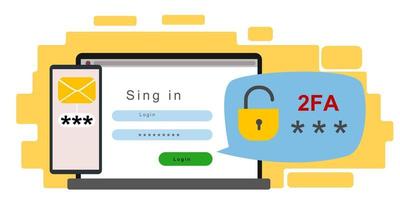 The concept of two-factor authentication security. vector