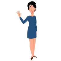 A fashionable Asian girl in casual clothes greets. Friendly greeting of a young woman. vector