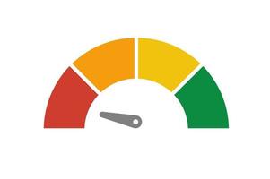 medidor vectorial con flecha para tablero con indicadores verdes, amarillos y rojos. calibre del tacómetro. niveles bajo, medio, alto y de riesgo. bitcoin índice de miedo y codicia criptomoneda vector
