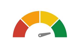 Vector speedometer meter with arrow for dashboard with green, yellow, red indicators. Gauge of tachometer. Low, medium, high and risk levels. Bitcoin fear and greed index cryptocurrency