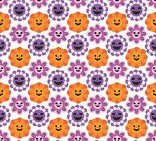 Spooky retro daisy flower with pumpkin style scary funny silly carved face with smile. Groovy retro Halloween wallpaper design, texture, print, textile vector